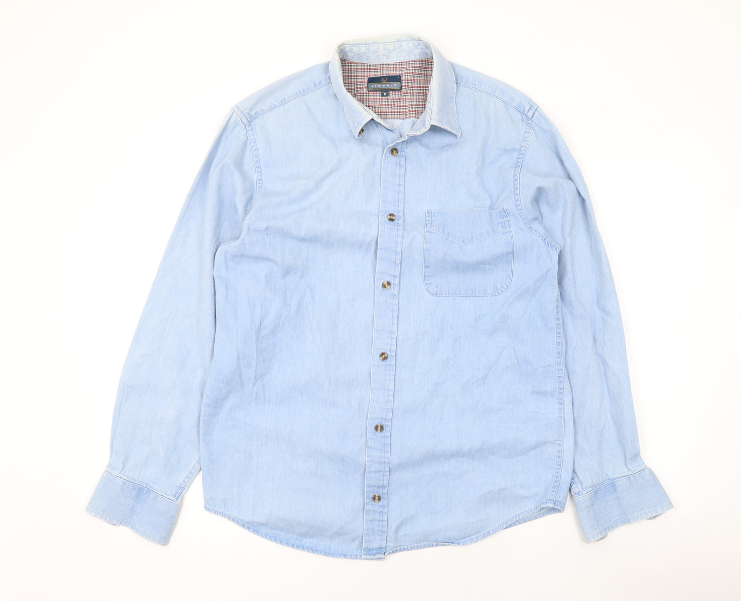 Lincoln Mens Blue Cotton Button-Up Size M Collared Button