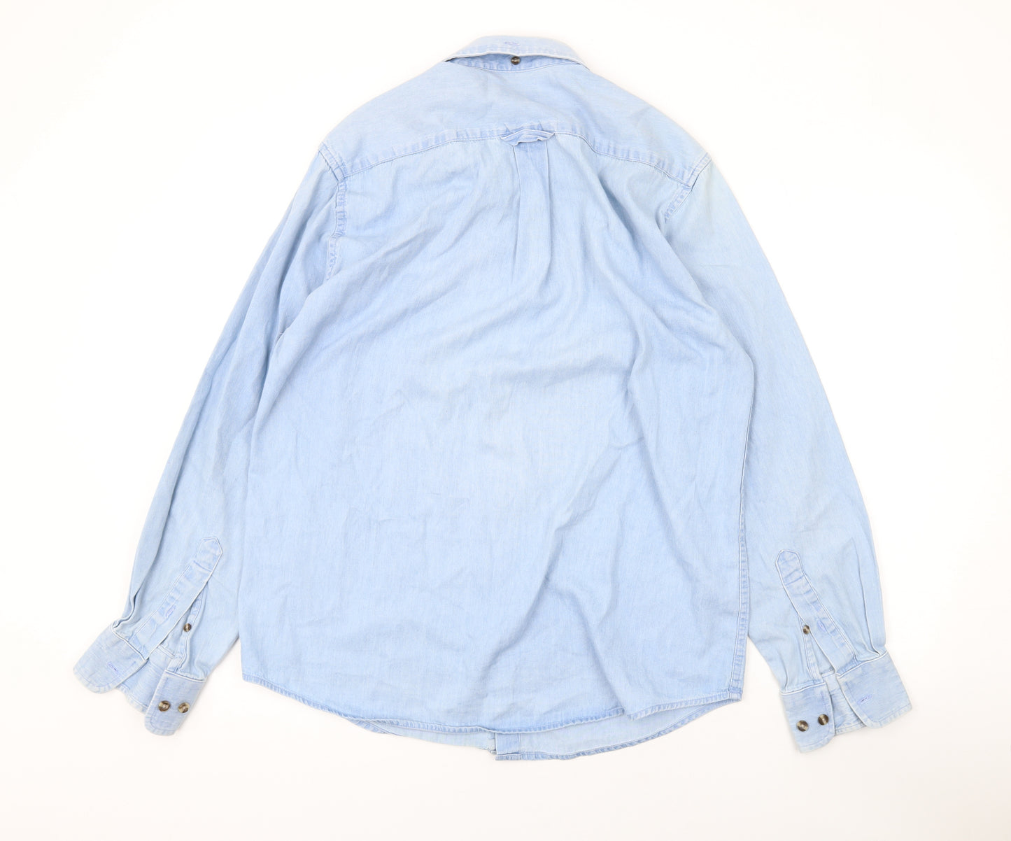 Lincoln Mens Blue Cotton Button-Up Size M Collared Button