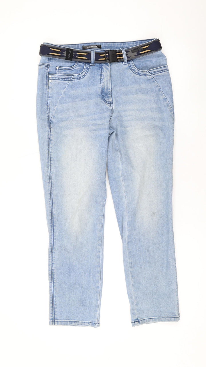 Barbara Lebek Womens Blue Cotton Straight Jeans Size 10 L24 in Regular Zip