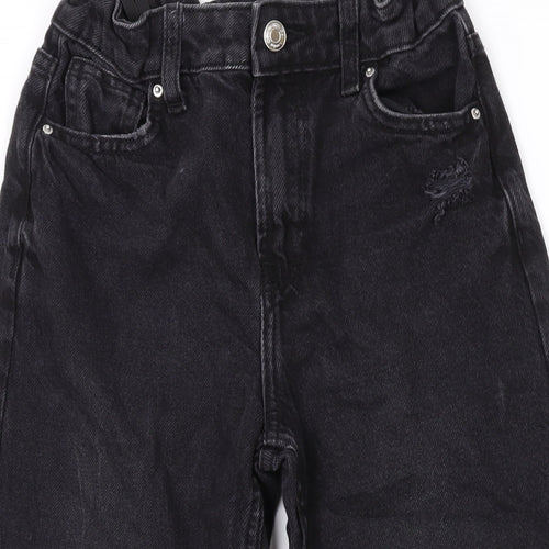 Denim & Co. Girls Black Cotton Boyfriend Jeans Size 9-10 Years L21 in Regular Zip - Distressed