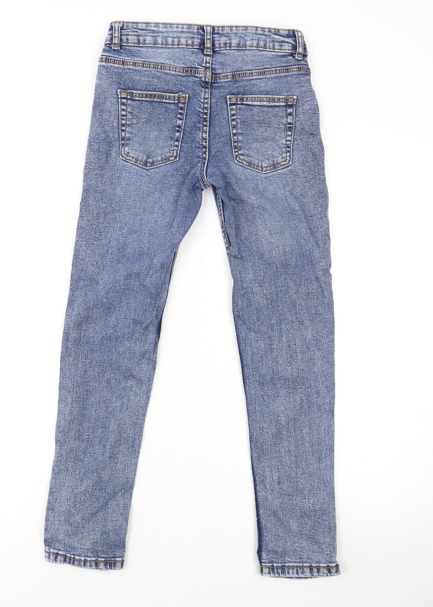 Denim & Co. Girls Blue Cotton Skinny Jeans Size 9-10 Years L23 in Regular Zip