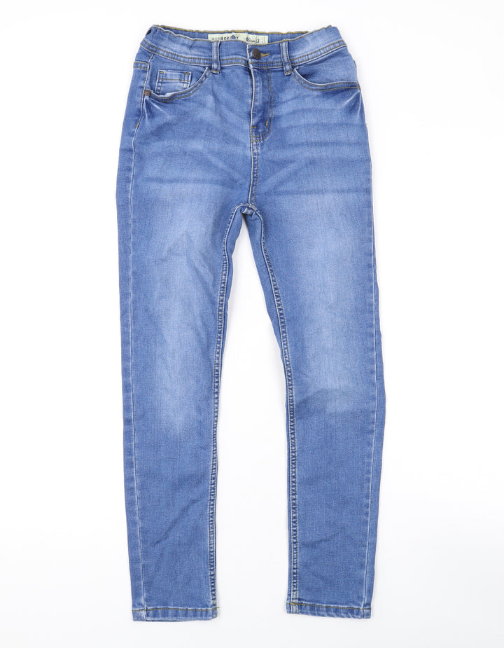 Denim & Co. Girls Blue Cotton Skinny Jeans Size 10-11 Years L24 in Regular Zip