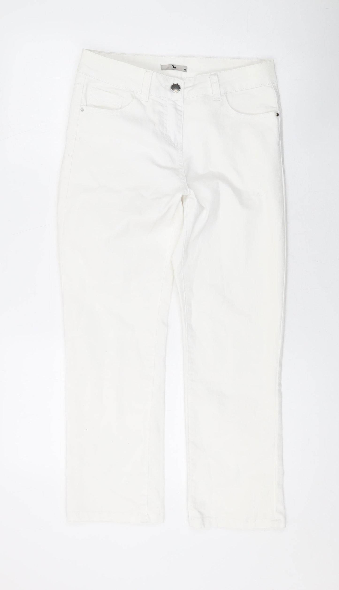 TU Womens White Cotton Straight Jeans Size 8 L24 in Regular Zip