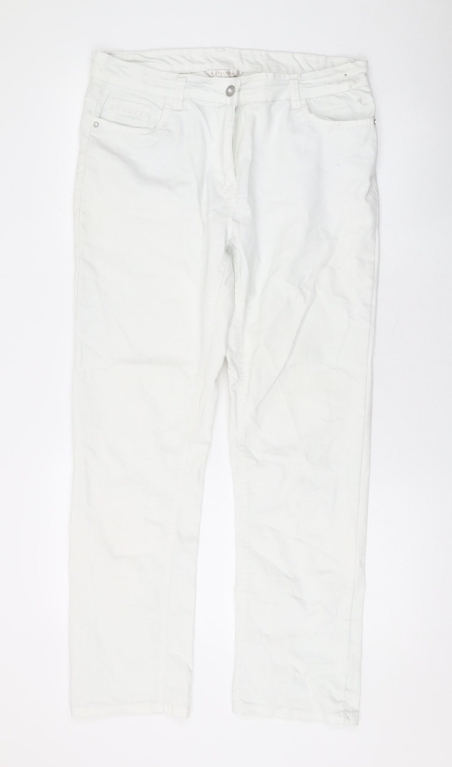 Epilogue Womens White Cotton Straight Jeans Size 14 L29 in Regular Zip