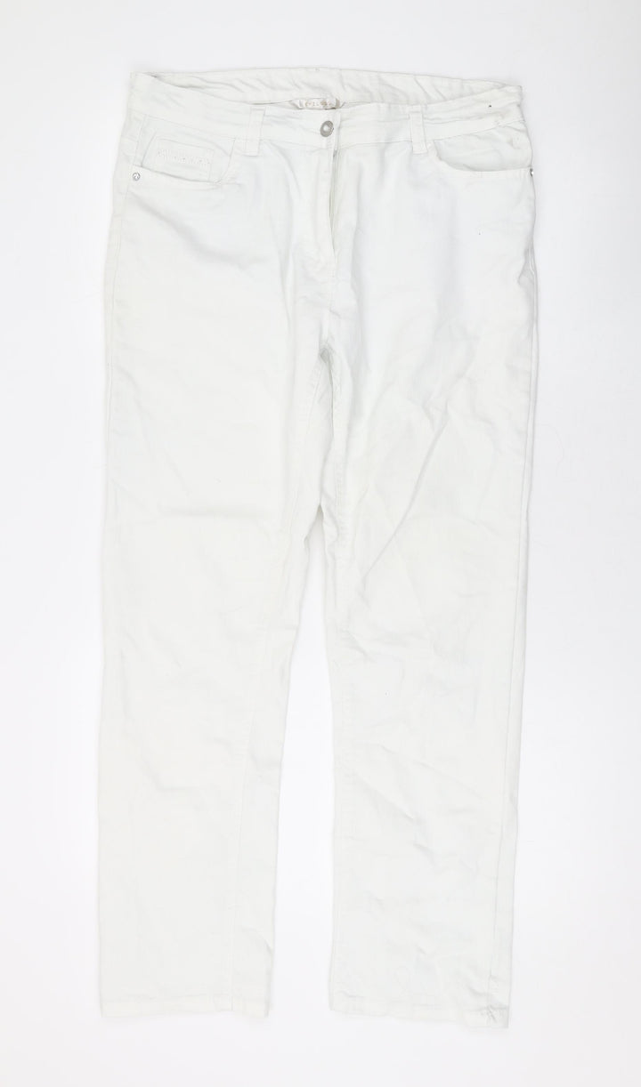 Epilogue Womens White Cotton Straight Jeans Size 14 L29 in Regular Zip