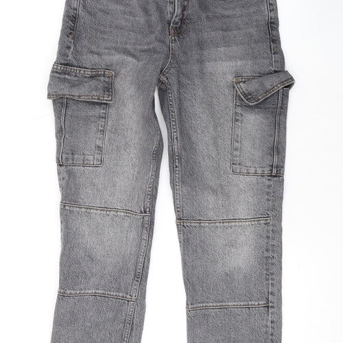 Topshop Womens Grey Cotton Straight Jeans Size 28 L25 in Regular Zip - Pockets