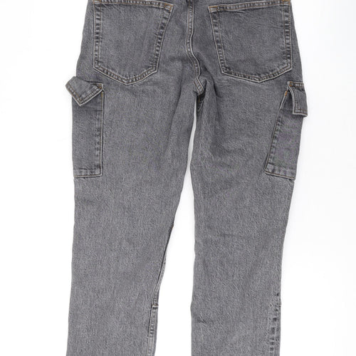 Topshop Womens Grey Cotton Straight Jeans Size 28 L25 in Regular Zip - Pockets