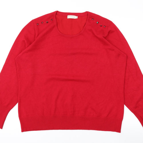 Micha Womens Red Round Neck Viscose Pullover Jumper Size 2XL