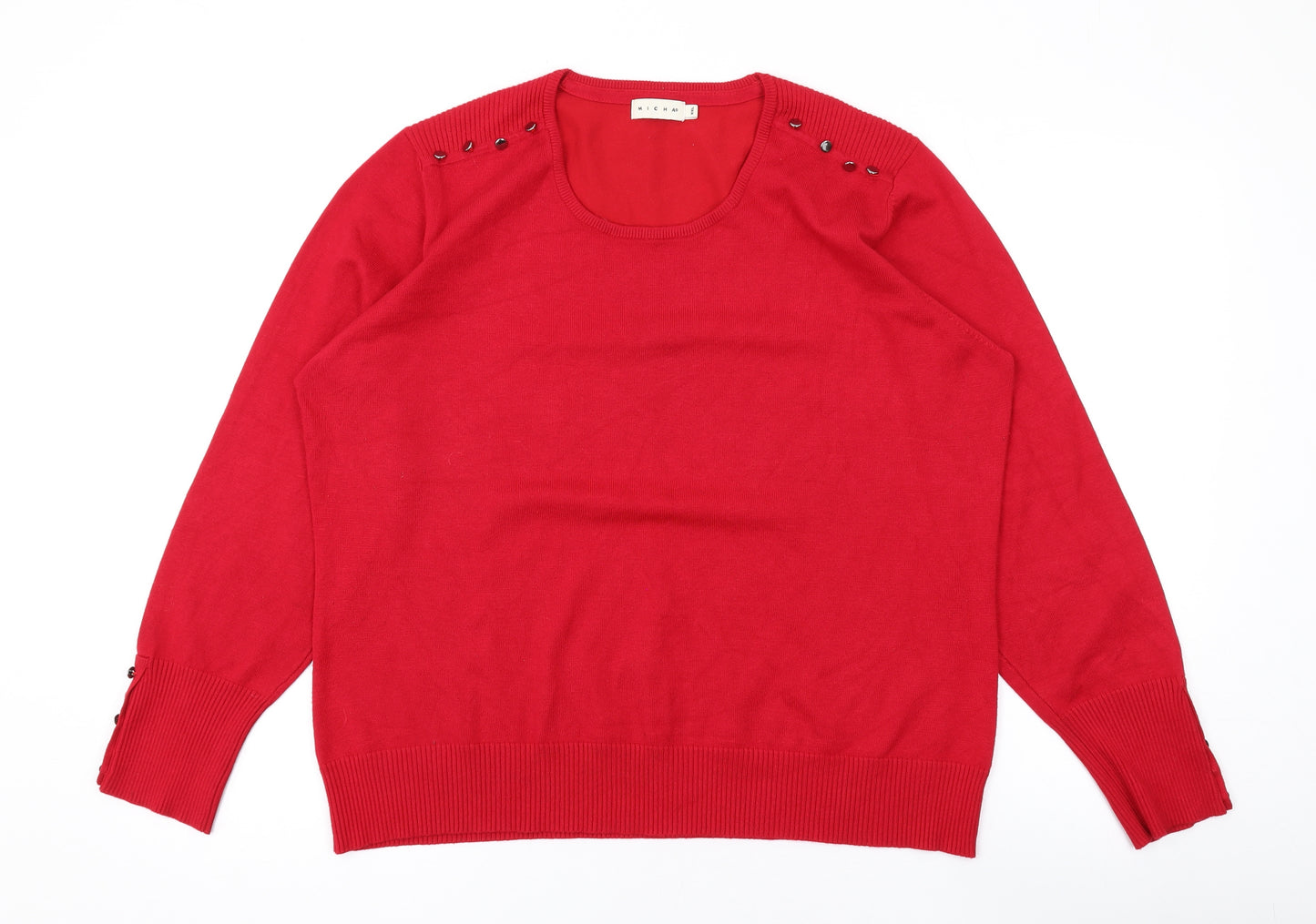 Micha Womens Red Round Neck Viscose Pullover Jumper Size 2XL