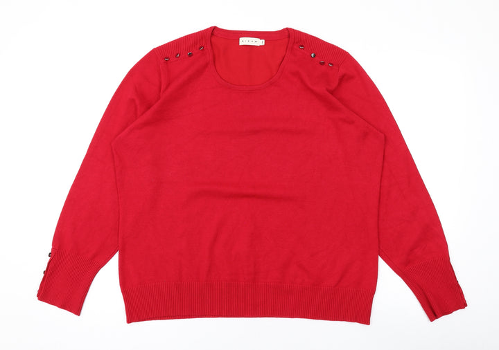 Micha Womens Red Round Neck Viscose Pullover Jumper Size 2XL