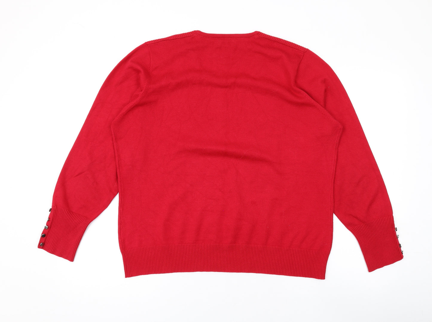 Micha Womens Red Round Neck Viscose Pullover Jumper Size 2XL
