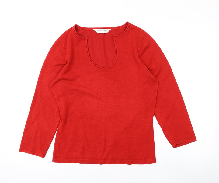 Dorothy Perkins Womens Red V-Neck Acrylic Pullover Jumper Size 14