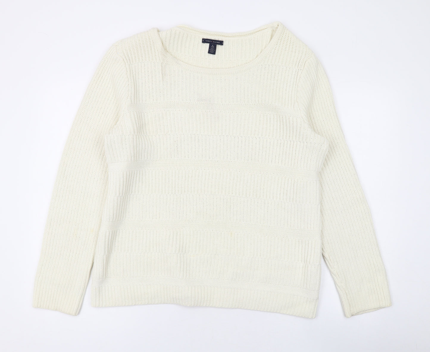 Tommy Hilfiger Womens Beige Round Neck Cotton Pullover Jumper Size XL
