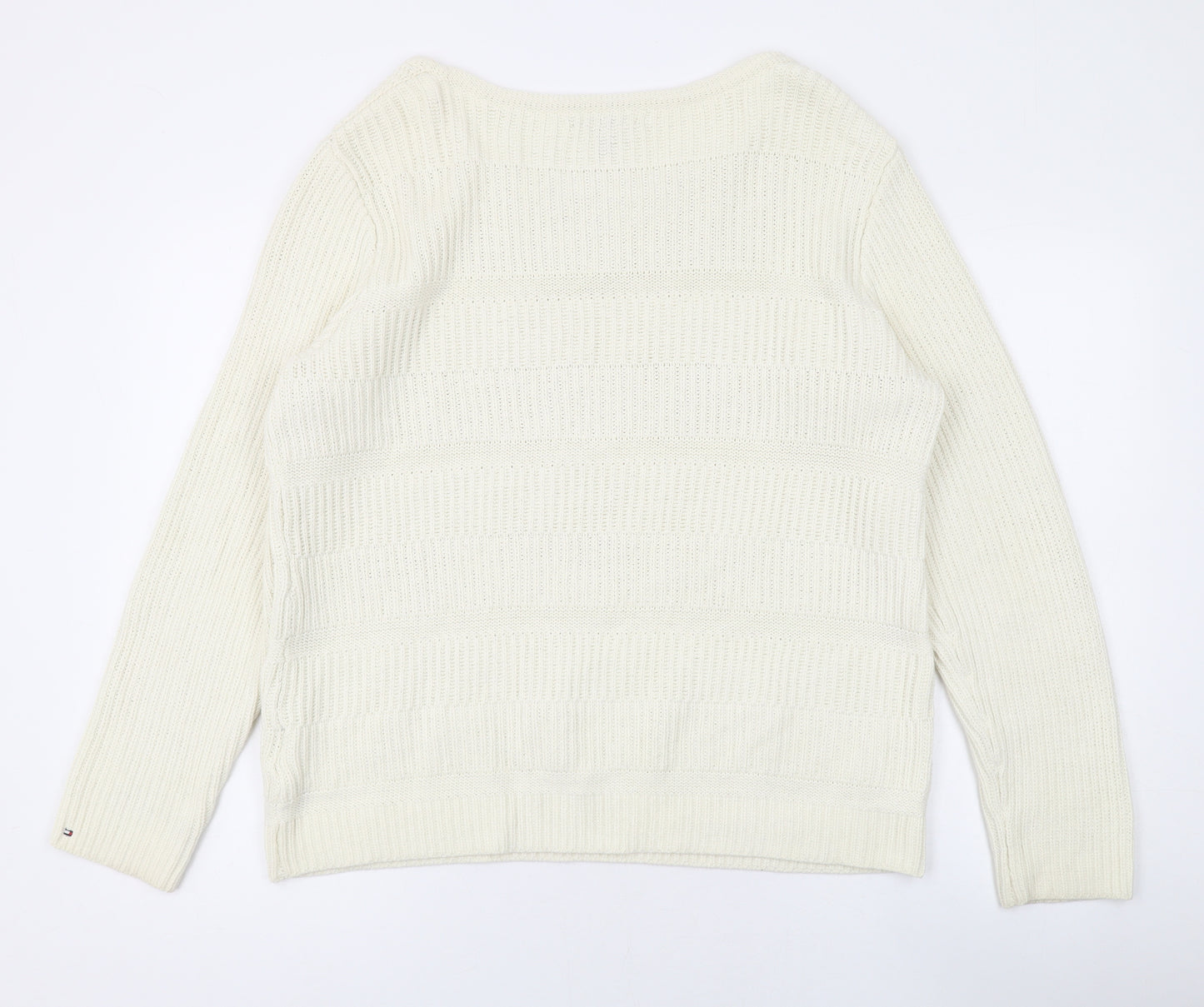 Tommy Hilfiger Womens Beige Round Neck Cotton Pullover Jumper Size XL