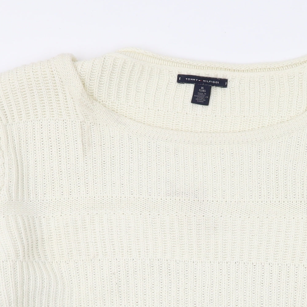 Tommy Hilfiger Womens Beige Round Neck Cotton Pullover Jumper Size XL