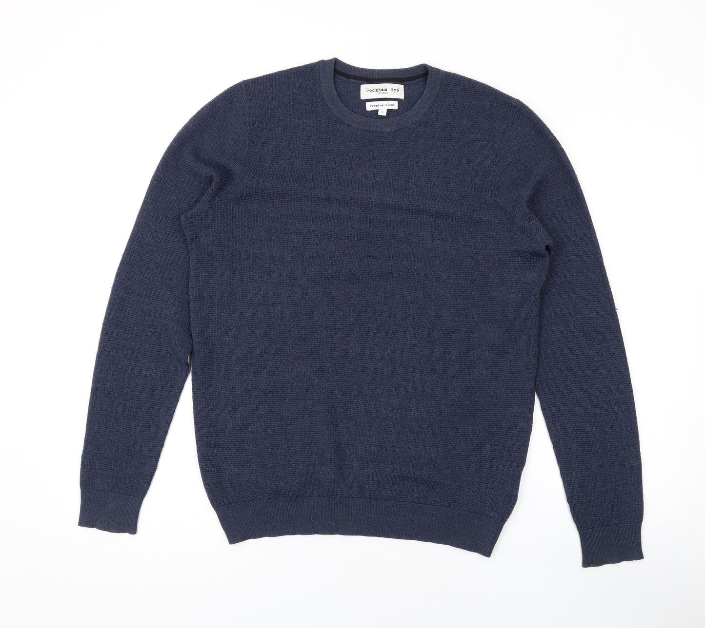 Peckham Rye Mens Blue Round Neck Wool Pullover Jumper Size S Long Sleeve