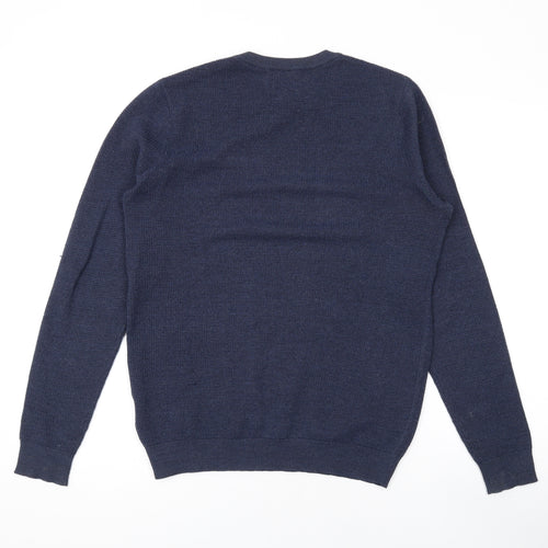 Peckham Rye Mens Blue Round Neck Wool Pullover Jumper Size S Long Sleeve