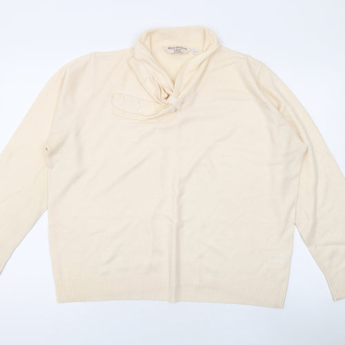 EWM Womens Beige V-Neck Acrylic Pullover Jumper Size L
