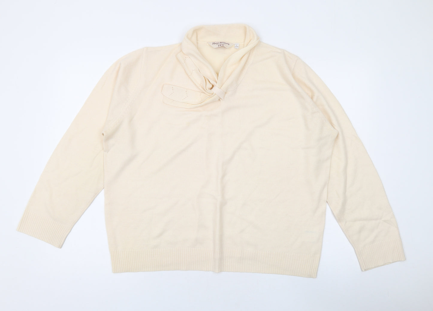 EWM Womens Beige V-Neck Acrylic Pullover Jumper Size L