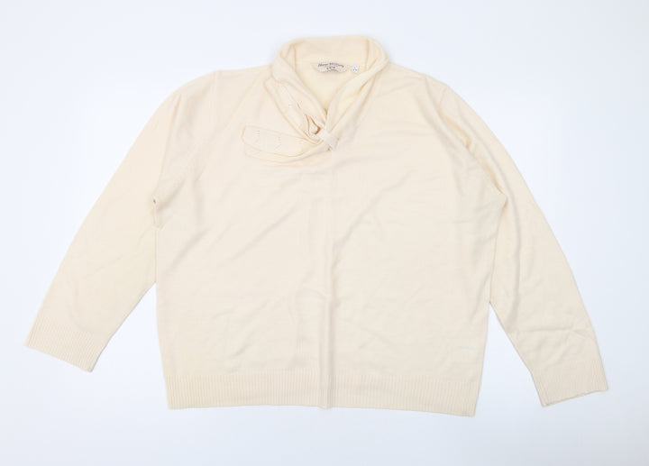 EWM Womens Beige V-Neck Acrylic Pullover Jumper Size L