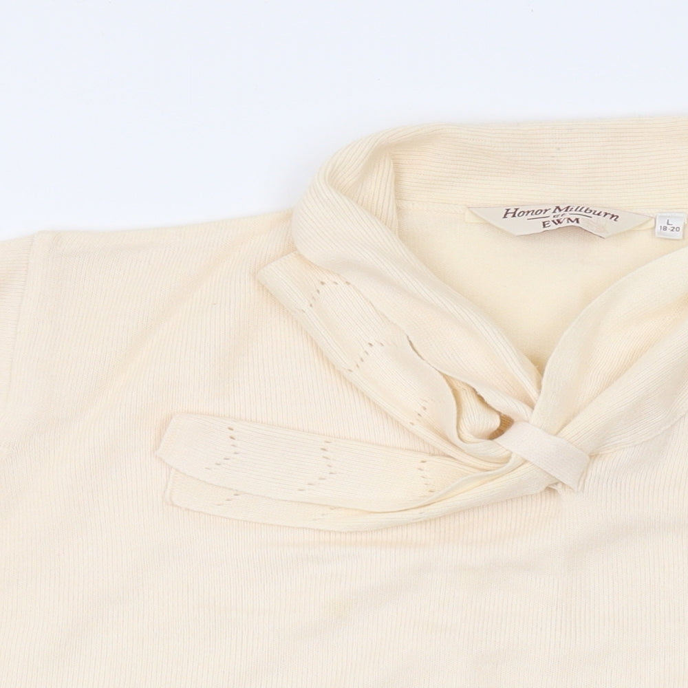EWM Womens Beige V-Neck Acrylic Pullover Jumper Size L
