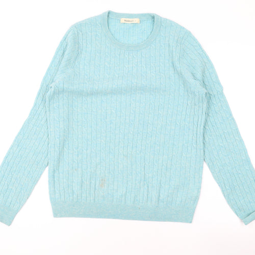 Woolovers Womens Blue Round Neck Wool Pullover Jumper Size M
