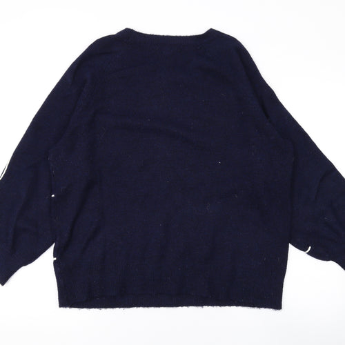 Monsoon Womens Blue Round Neck Geometric Acrylic Pullover Jumper Size M