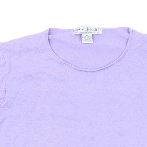 Sutton Studio Womens Purple Scoop Neck Cotton Pullover Jumper Size XL