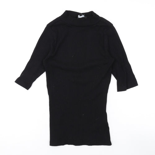 New Look Womens Black Polyester Basic T-Shirt Size 8 Mock Neck