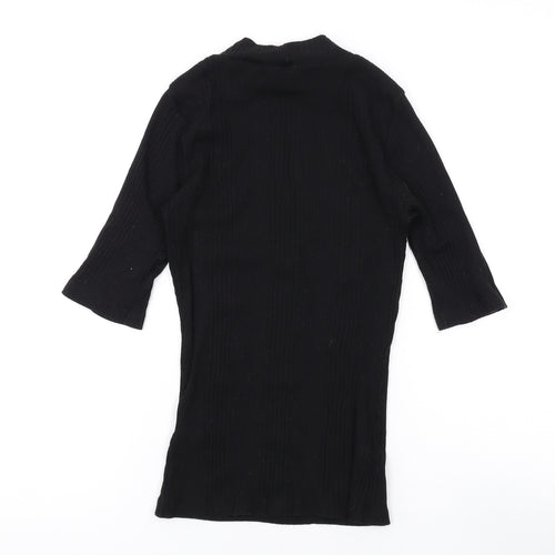New Look Womens Black Polyester Basic T-Shirt Size 8 Mock Neck