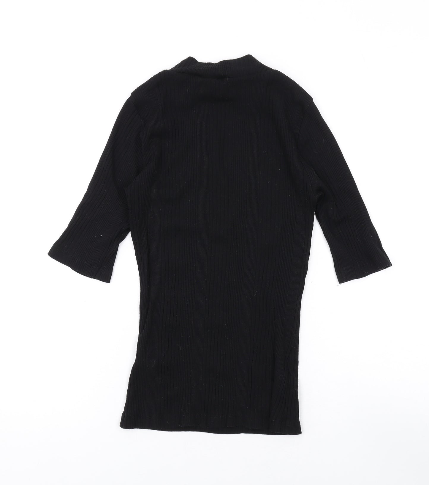New Look Womens Black Polyester Basic T-Shirt Size 8 Mock Neck