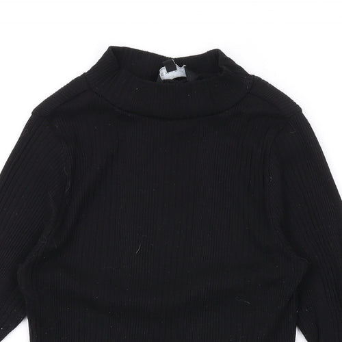 New Look Womens Black Polyester Basic T-Shirt Size 8 Mock Neck