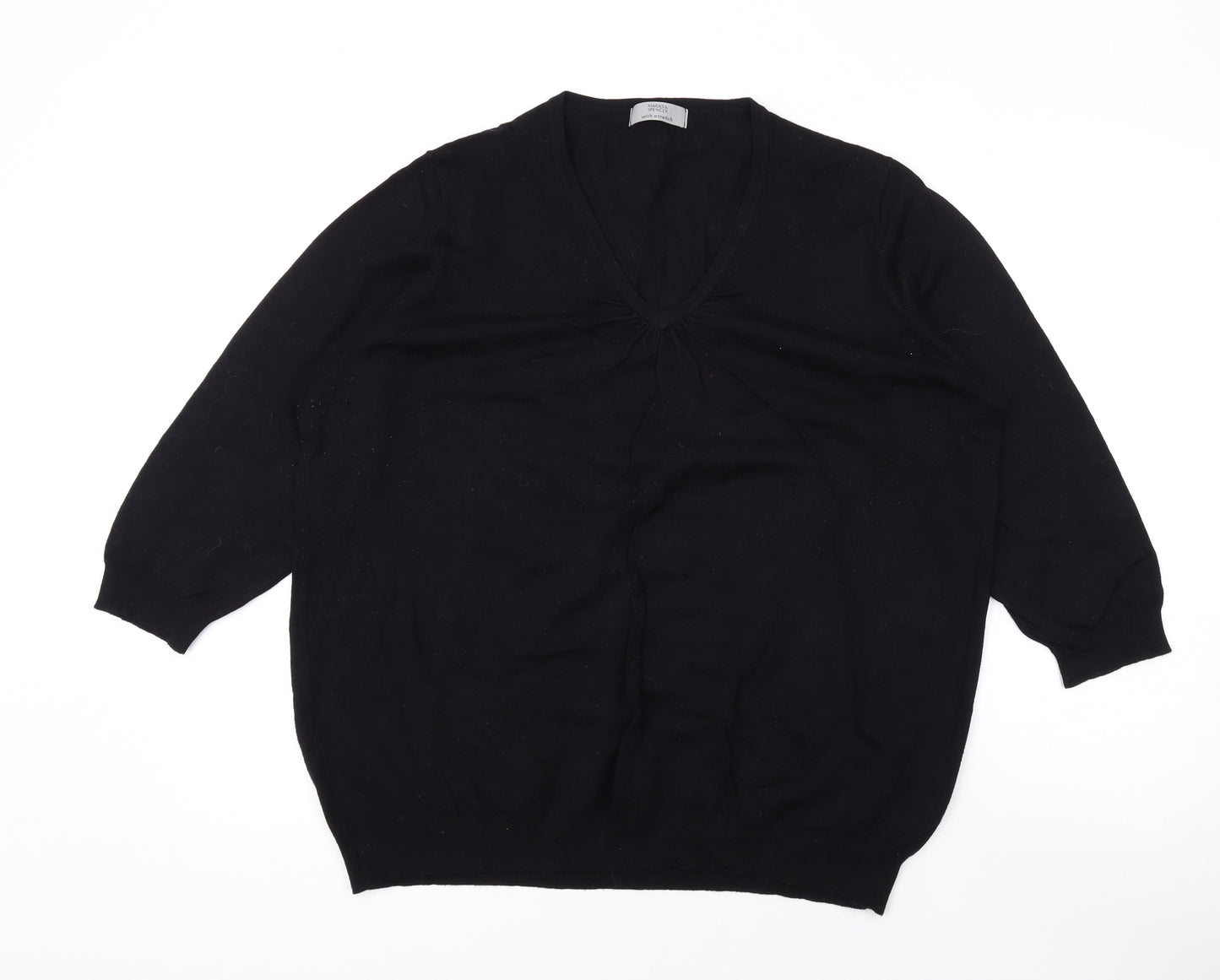 Marks and Spencer Womens Black V-Neck Viscose Pullover Jumper Size 24