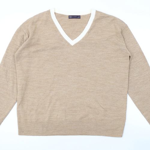 Marks and Spencer Womens Brown V-Neck Acrylic Pullover Jumper Size 14