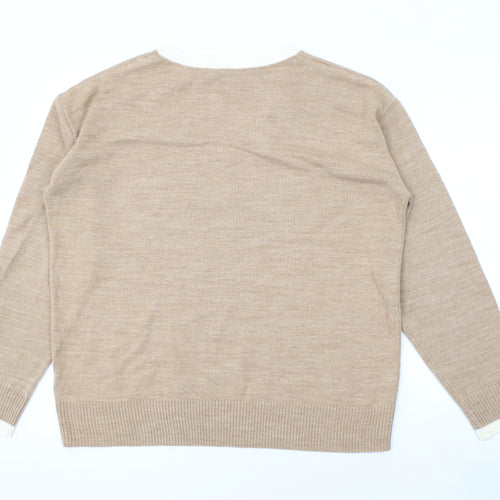Marks and Spencer Womens Brown V-Neck Acrylic Pullover Jumper Size 14