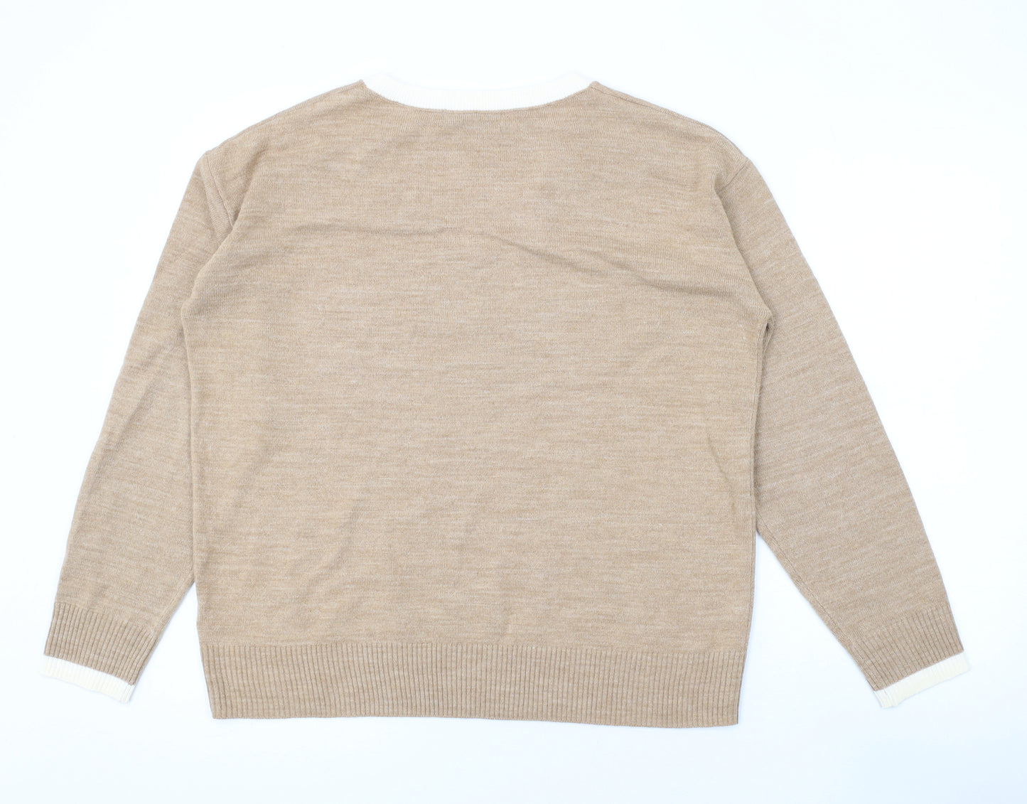 Marks and Spencer Womens Brown V-Neck Acrylic Pullover Jumper Size 14