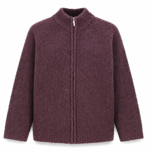 EWM Womens Purple Mock Neck Acrylic Full Zip Jumper Size M