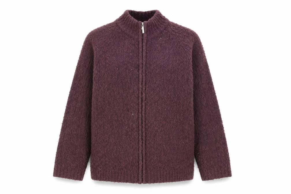 EWM Womens Purple Mock Neck Acrylic Full Zip Jumper Size M