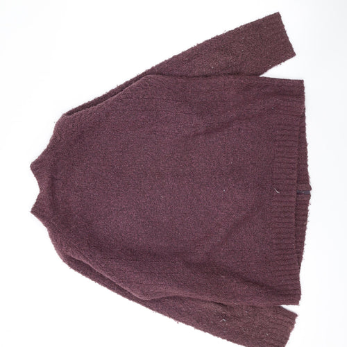 EWM Womens Purple Mock Neck Acrylic Full Zip Jumper Size M