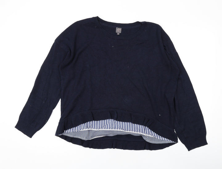 Little Miss Womens Blue Round Neck Cotton Pullover Jumper Size M
