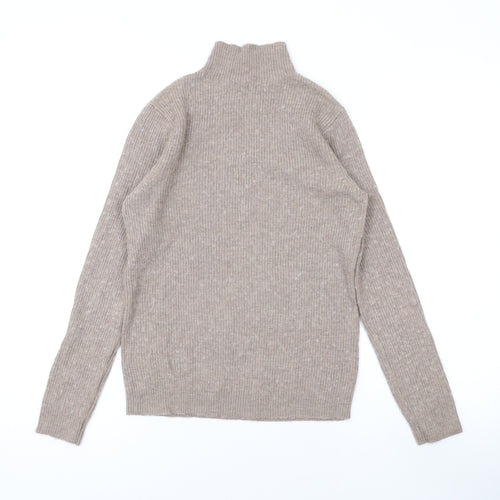 Marks and Spencer Womens Brown Mock Neck Wool Pullover Jumper Size 10