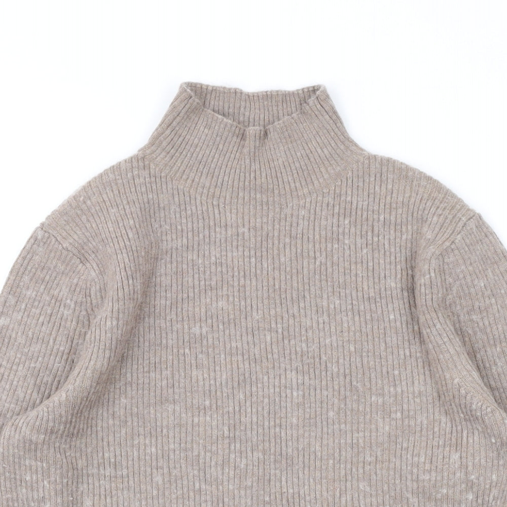 Marks and Spencer Womens Brown Mock Neck Wool Pullover Jumper Size 10