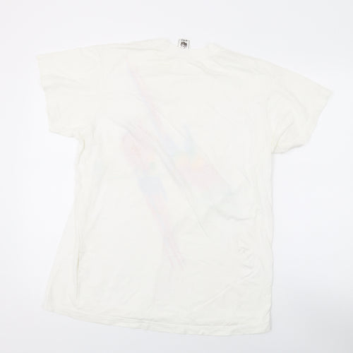 WWF Womens White Cotton Basic T-Shirt One Size Round Neck - Parrot