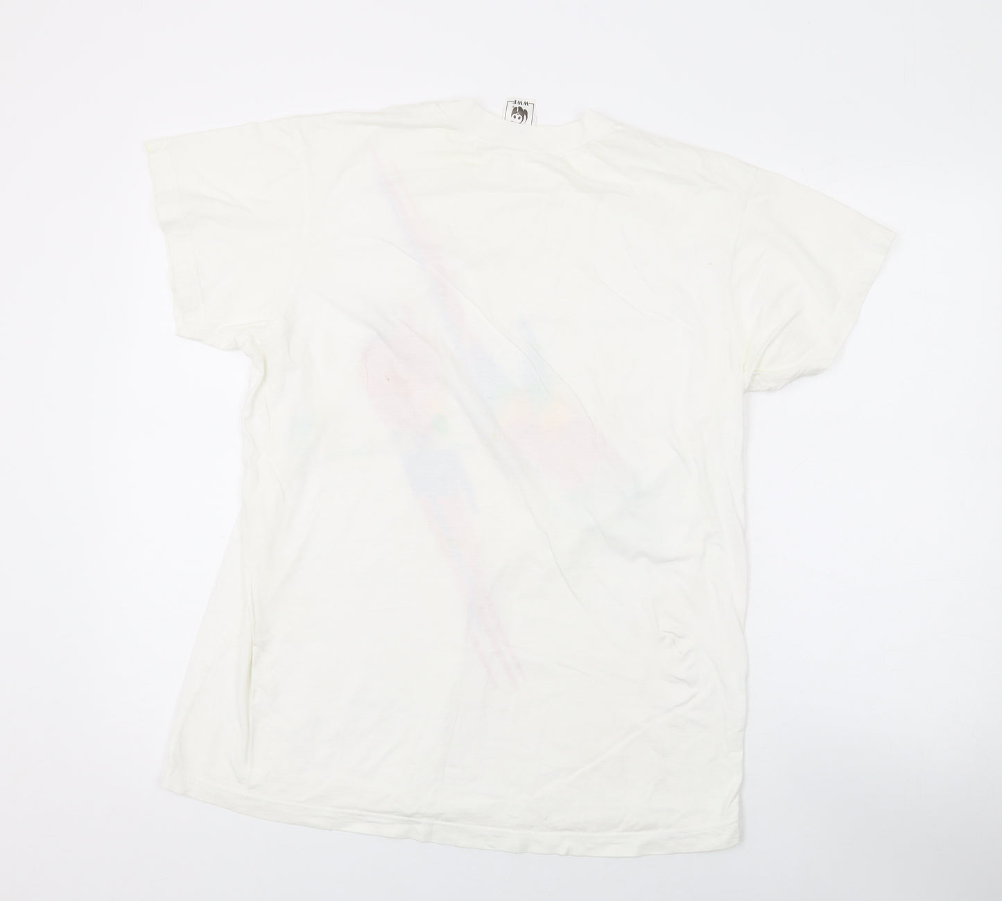 WWF Womens White Cotton Basic T-Shirt One Size Round Neck - Parrot