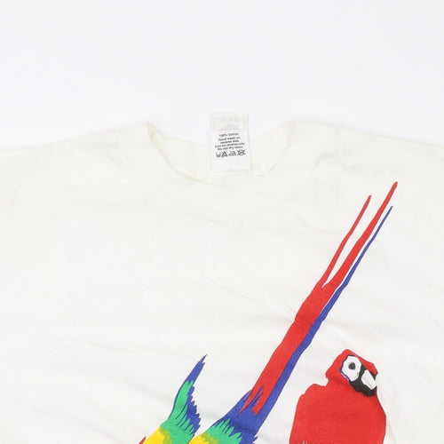 WWF Womens White Cotton Basic T-Shirt One Size Round Neck - Parrot