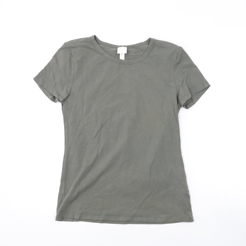 H&M Womens Green Cotton Basic T-Shirt Size M Round Neck