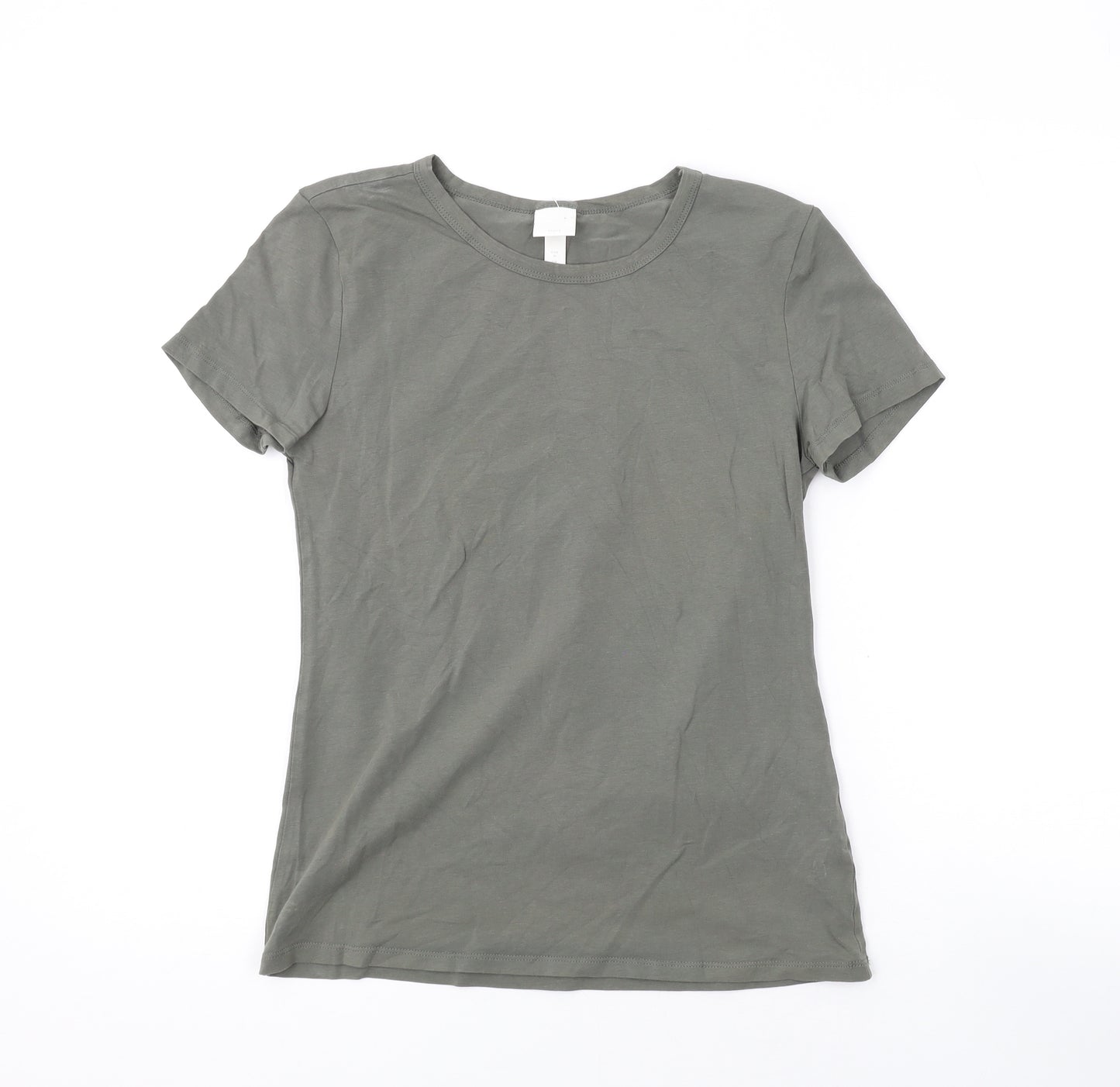 H&M Womens Green Cotton Basic T-Shirt Size M Round Neck