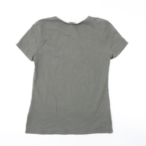 H&M Womens Green Cotton Basic T-Shirt Size M Round Neck