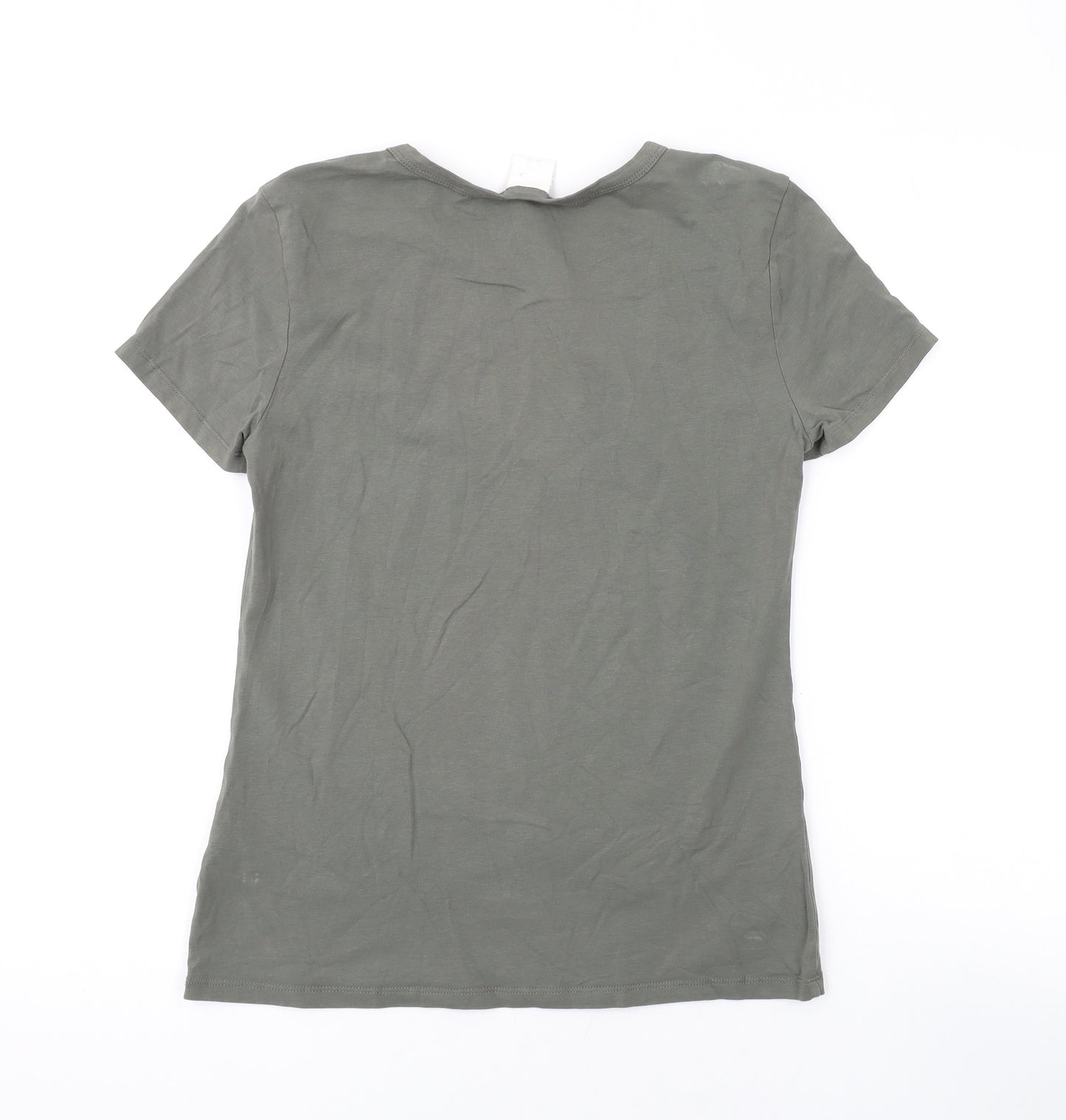 H&M Womens Green Cotton Basic T-Shirt Size M Round Neck