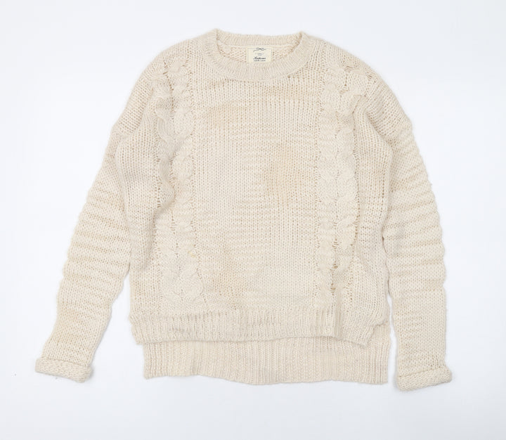 New Look Womens Beige Round Neck Acrylic Pullover Jumper Size 6